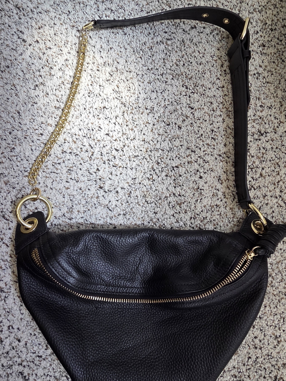 Black Leather Shoulder Bag with Gold Hardware - Women's Bag